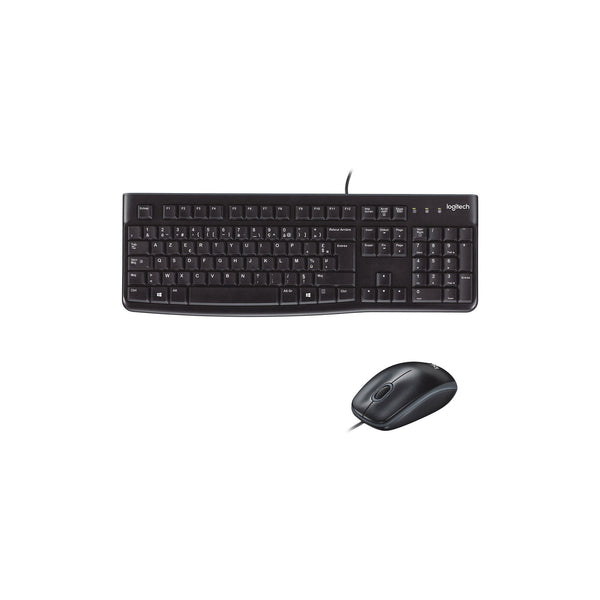 Pack clavier + souris filaires USB Logitech Desktop MK120 (AZERTY français, résistant aux éclaboussures) – noir – vue 1