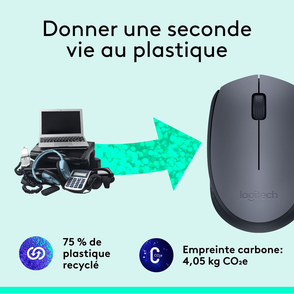 Souris sans fil Logitech M170 (récepteur USB 2,4 GHz, 3 boutons) – gris – vue 3