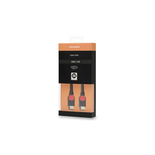 Câble D2 HDMI 1.4 High Speed mâle/mâle 3 m, fiches plaquées or – vue 1
