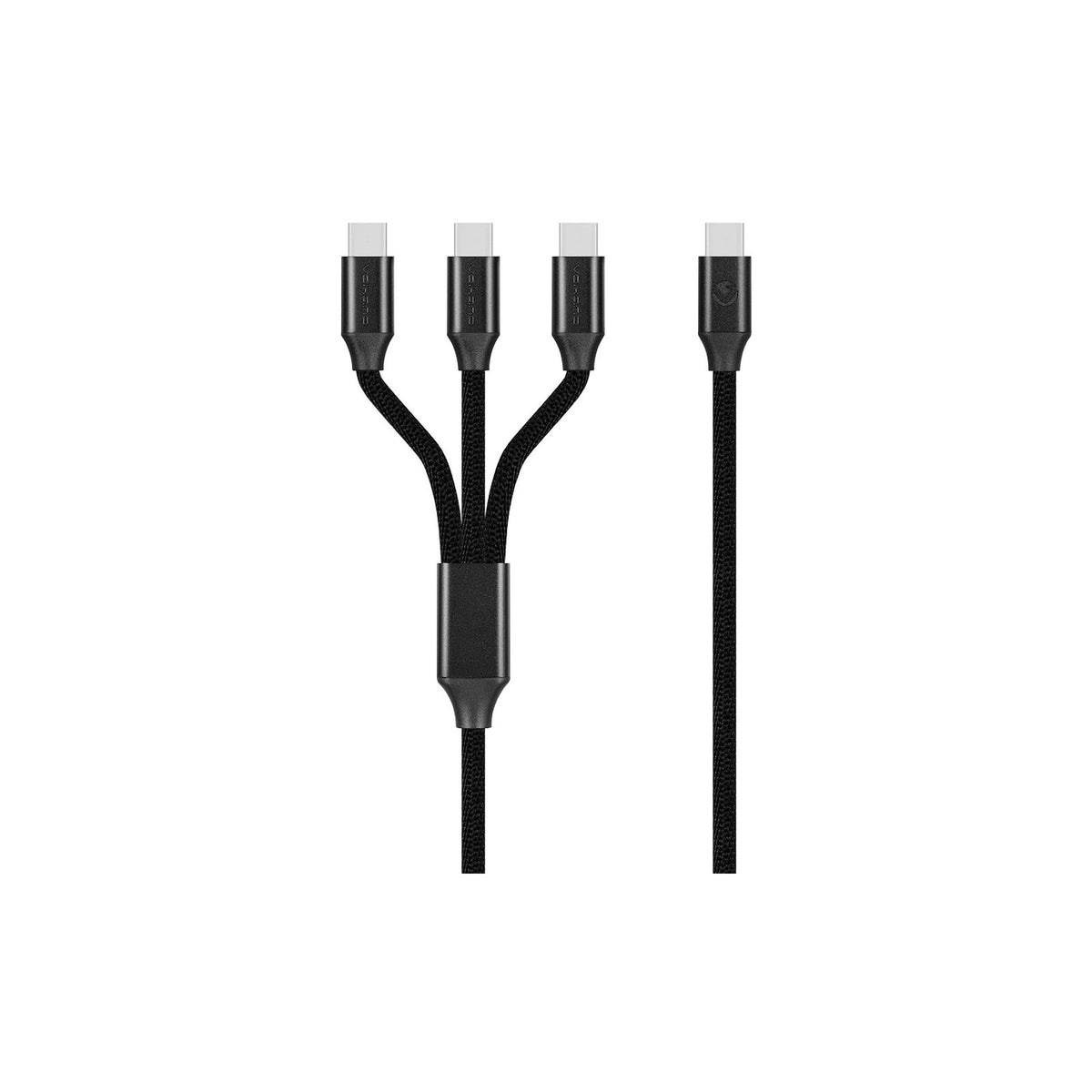Câble de charge 3-en-1 USB-C 100 W Volkano Weave Series – 1,2 m noir (VK-20238-BK) – vue 1