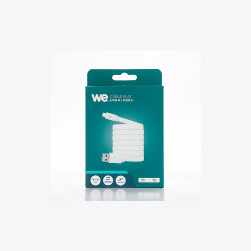 Câble plat WE USB-C mâle vers USB-A mâle 1 m, USB 3.1 Gen 2 – blanc – vue 1