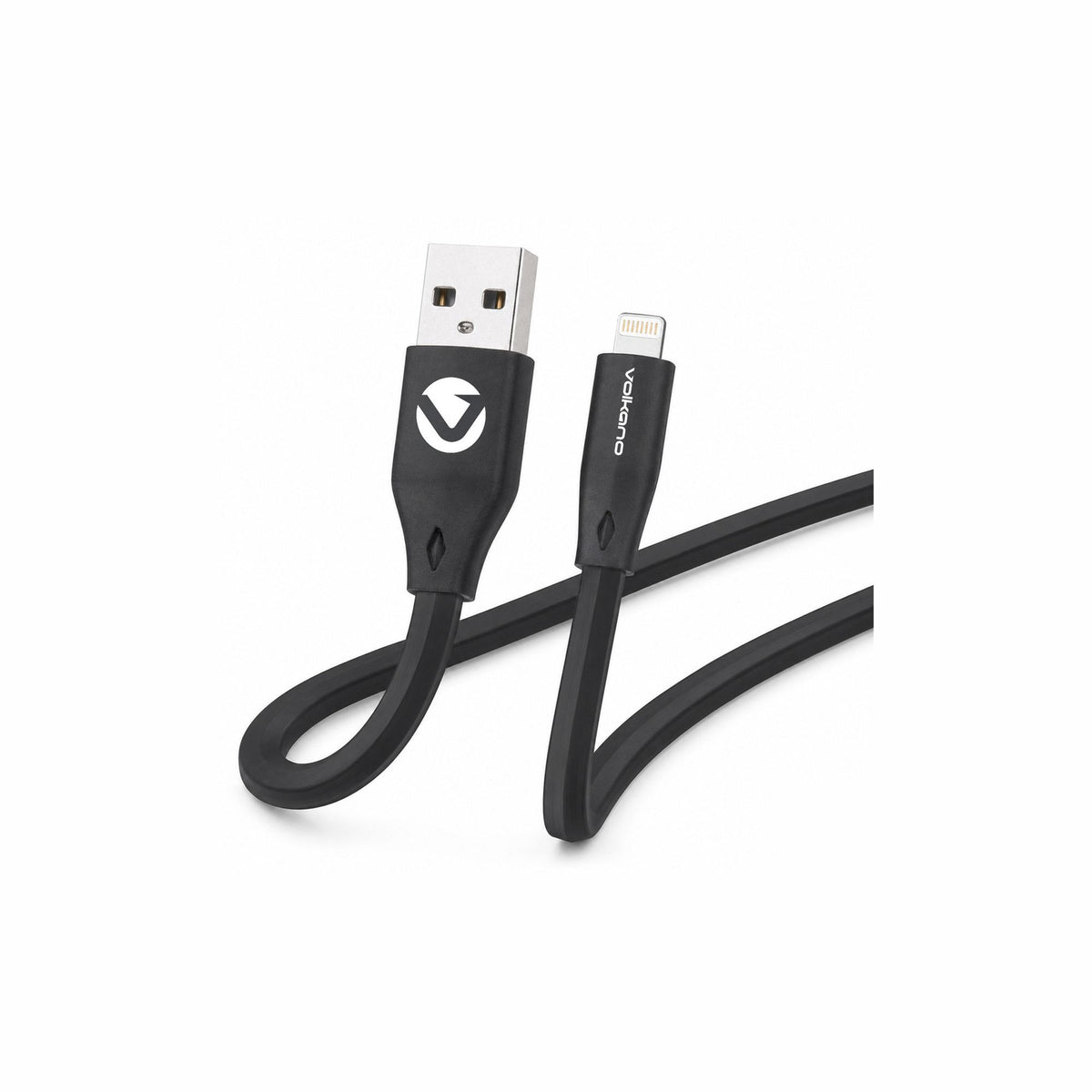 Câble Volkano Slim Series USB-A vers Lightning 1,2 m (plat, PVC renforcé) – noir – vue 1