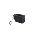 Chargeur compact GaN 65 W double USB-C / USB-A Bluestork PW-65-CCA – noir (câble USB-C inclus) – vue 1