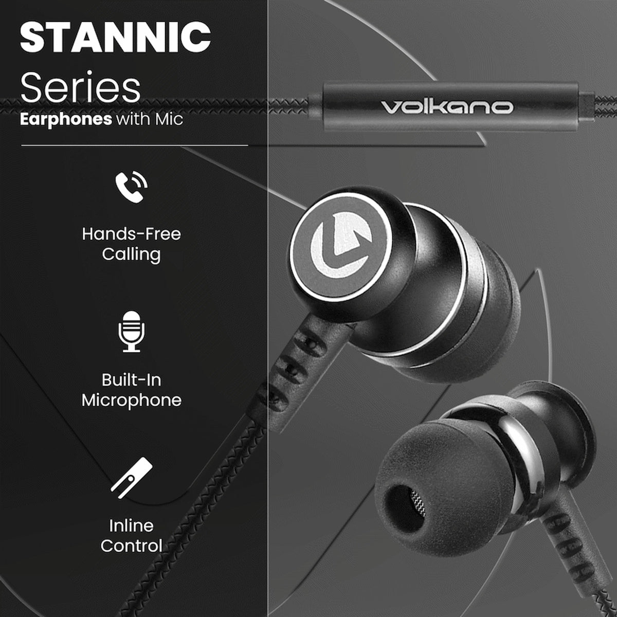 Écouteurs filaires avec micro Volkano Stannic Series – noir (VSN202-BK) – vue 3