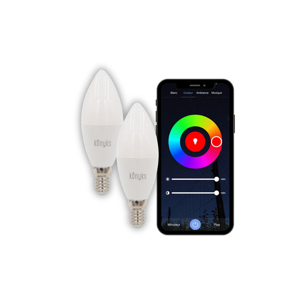 Konyks Antalya E14 Dual Pack – Pack de 2 Ampoules LED E14 Wi-Fi+BT, Couleurs + Blanc réglable – vue 1