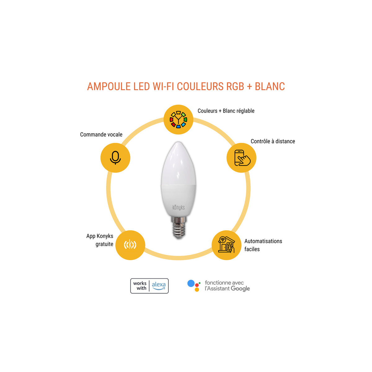 Konyks Antalya E14 Dual Pack – Pack de 2 Ampoules LED E14 Wi-Fi+BT, Couleurs + Blanc réglable – vue 2