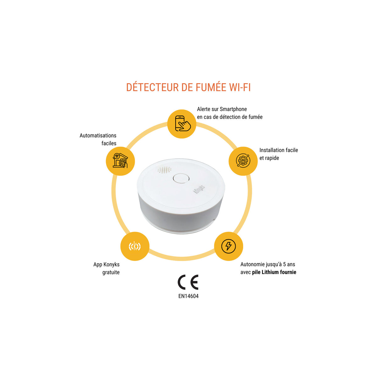Konyks Firesafe 2 – Détecteur de fumée Wi-Fi avec 5 ans d'autonomie – vue 3