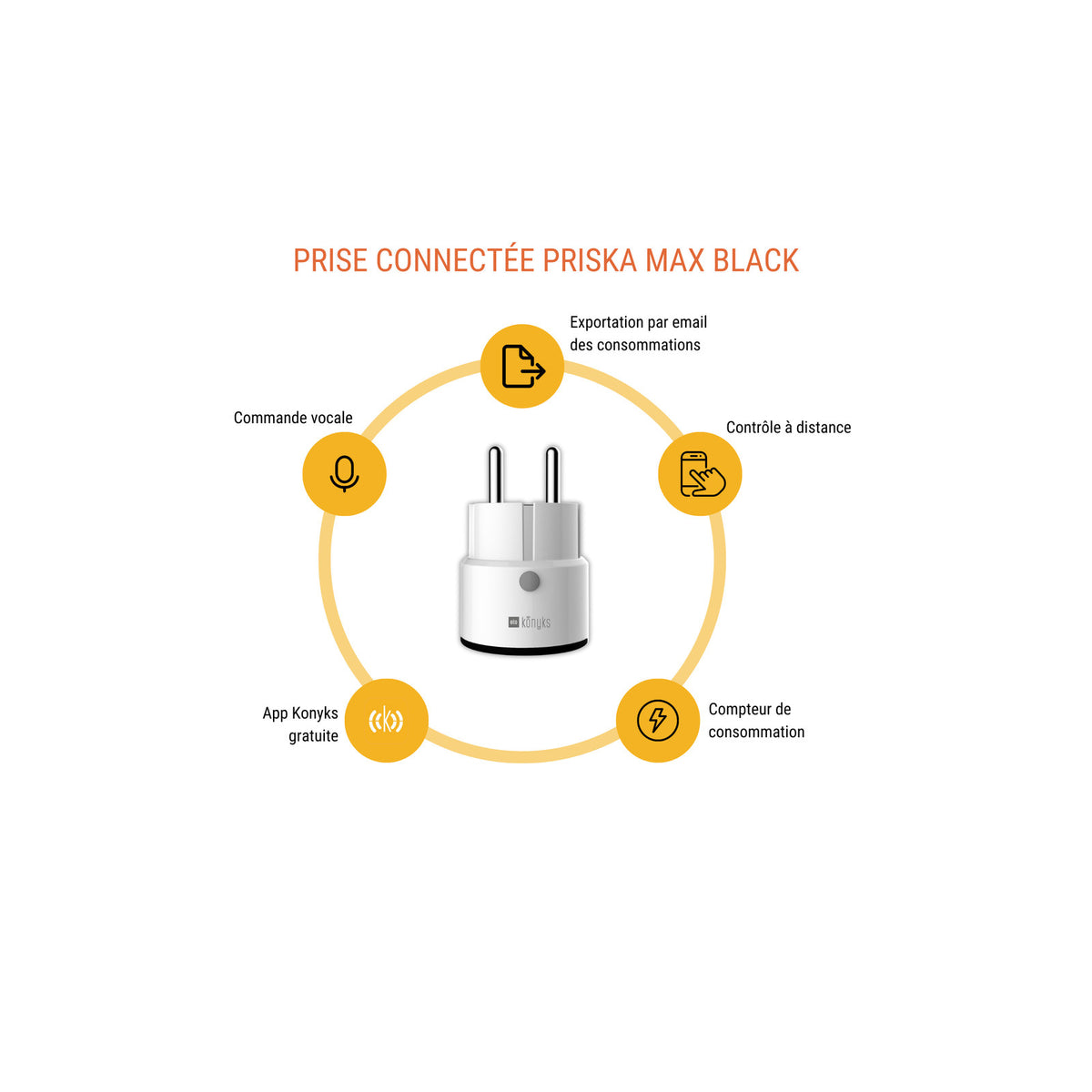 Konyks Priska MAX Black FR – Prise Intelligente Wi-Fi + BT FR, 16A avec suivi avancé de consommation – vue 2