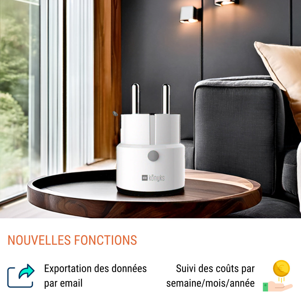 Konyks Priska MAX Black FR – Prise Intelligente Wi-Fi + BT FR, 16A avec suivi avancé de consommation – vue 3