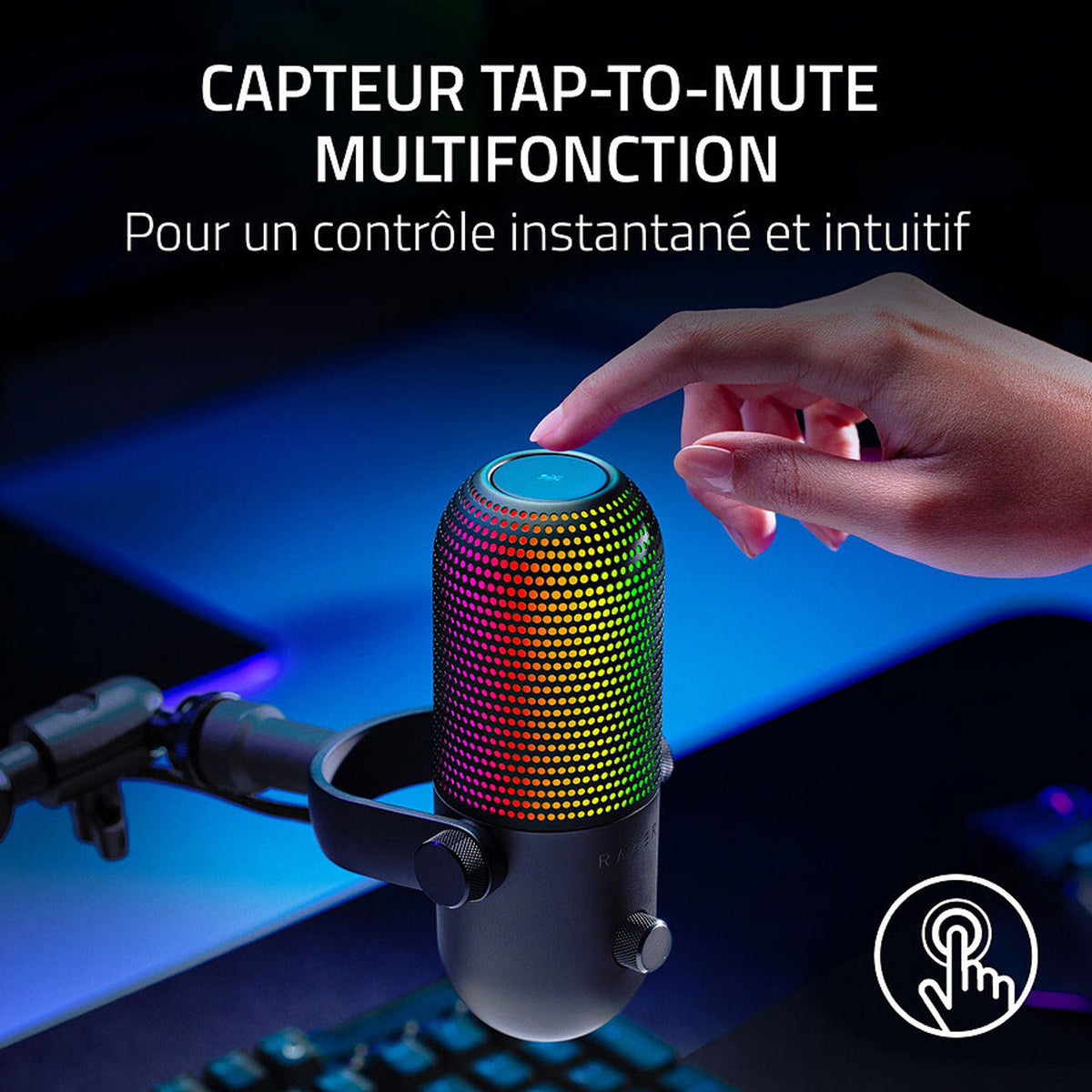 Microphone USB Razer Seiren V3 Chroma (électrostatique, Tap-to-Mute, éclairage RGB Chroma) – noir – vue 3