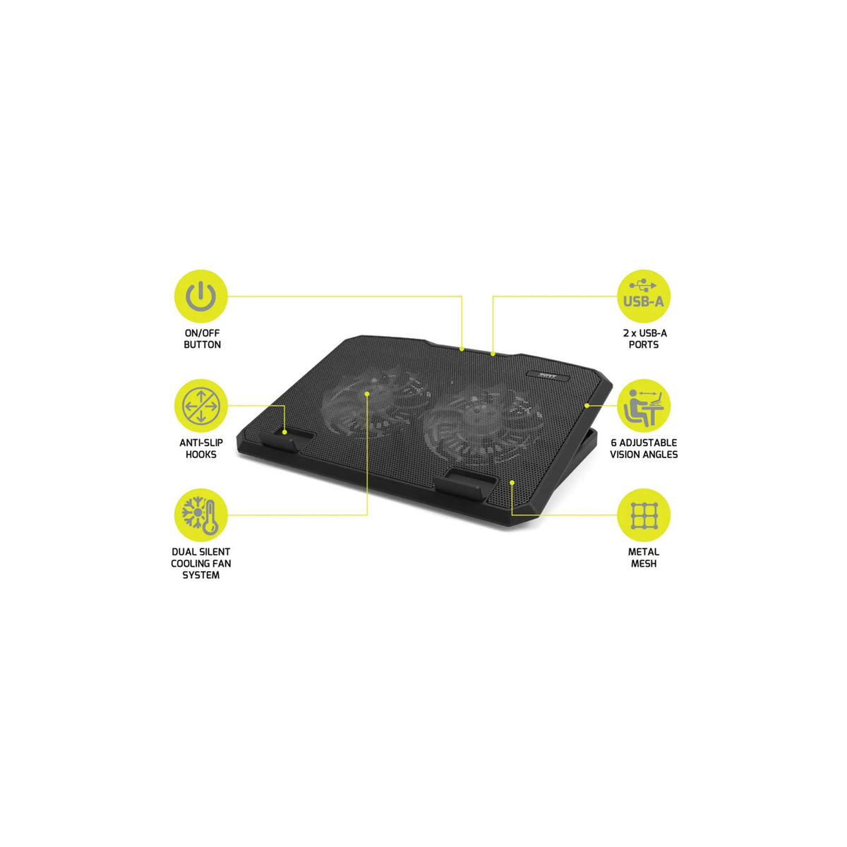 Support ventilé réglable PORT Designs Cooler Pro pour ordinateur portable 10 à 17" (2 ventilateurs, 6 hauteurs) – noir – vue 2