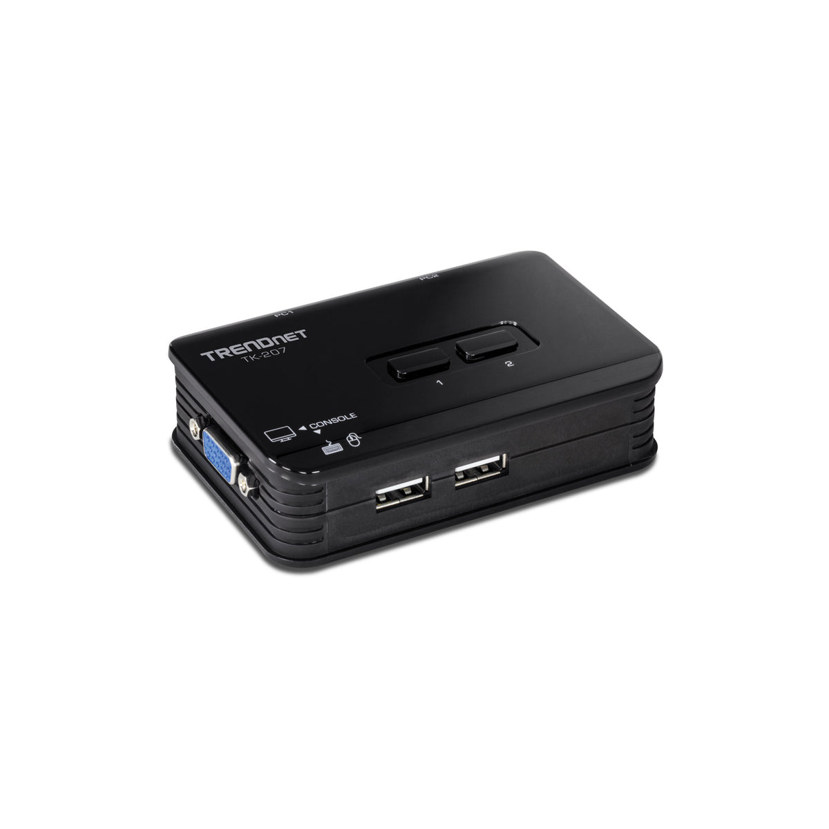 Switch KVM USB/VGA 2 ports TRENDnet TK-207K (câbles inclus) – vue 1