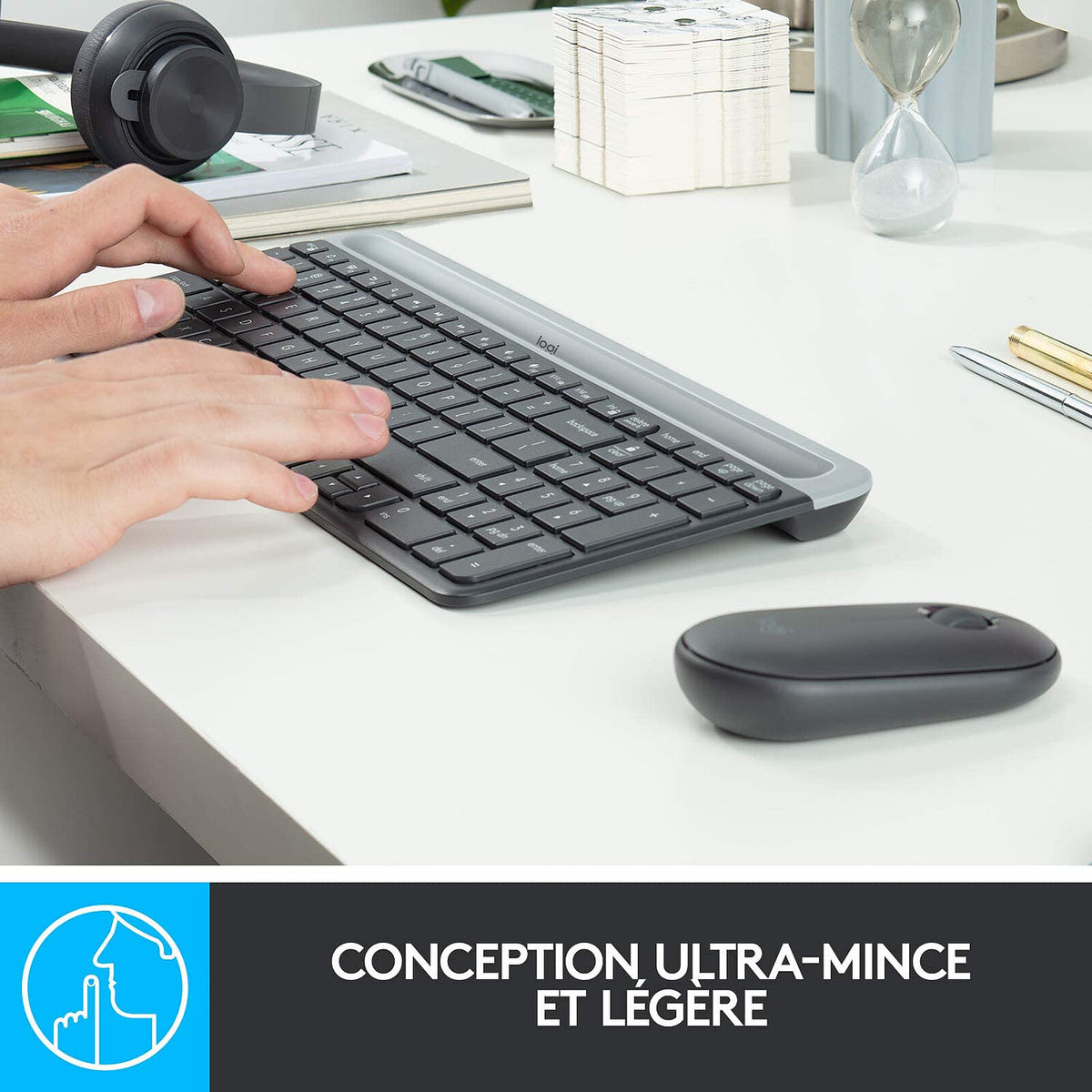 Ensemble clavier et souris sans fil ultra-fin MK470 Logitech - Graphite – vue 3
