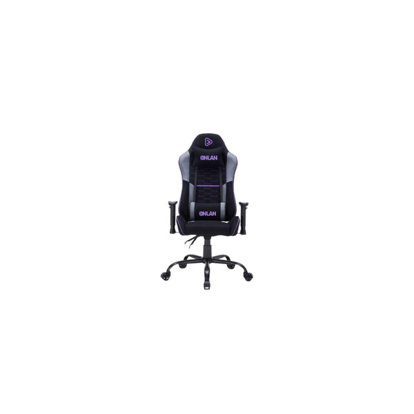 Fauteuil gaming ONLAN / Gamium Nyros (finition tissu nid d'abeille, accoudoirs réglables, vérin classe 3, coussins tête et lombaires) – noir/gris/violet – vue 1