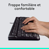 Pack clavier + souris filaires USB Logitech Desktop MK120 (AZERTY français, résistant aux éclaboussures) – noir – vue 2