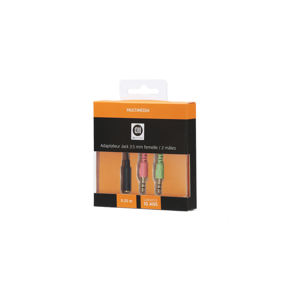 Adaptateur D2 casque-micro : 2 × jack 3,5 mm mâle vers jack 3,5 mm femelle (20 cm) – vue 2