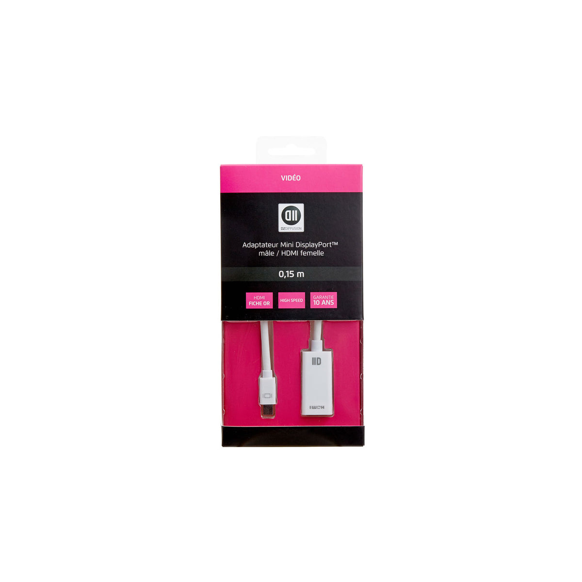 Adaptateur D2 mini DisplayPort mâle vers HDMI femelle – vue 1