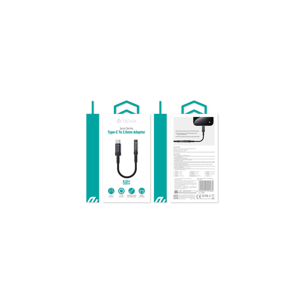 Adaptateur USB-C vers jack 3,5 mm Devia Ipure Series – noir – vue 3