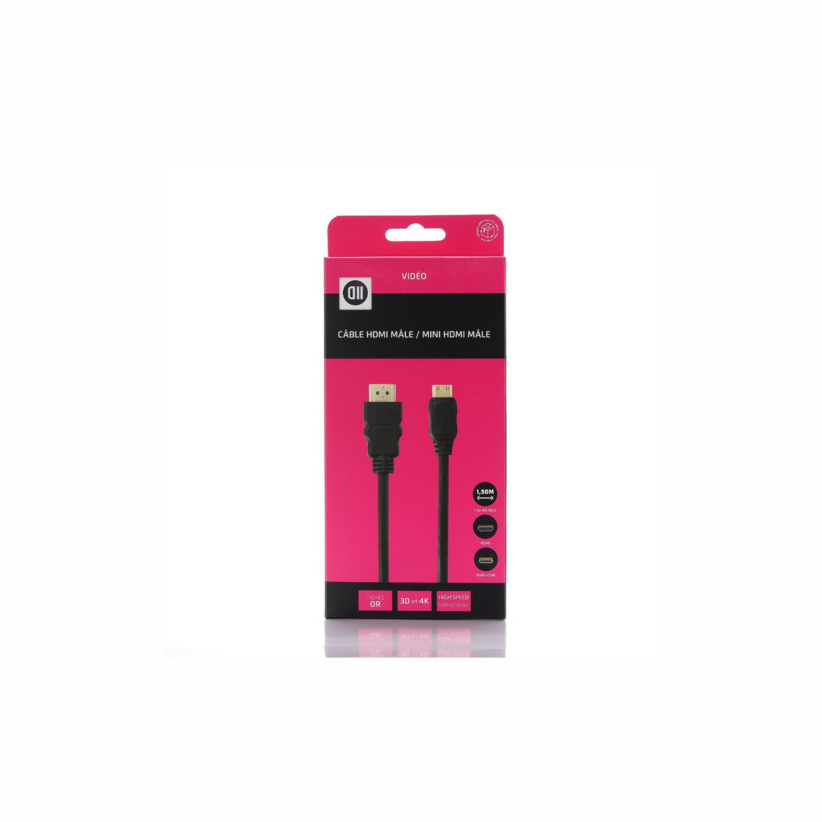 Câble D2 HDMI mâle vers mini HDMI mâle 1,5 m (HDMI 1.4, 2160p, 3D) – vue 1
