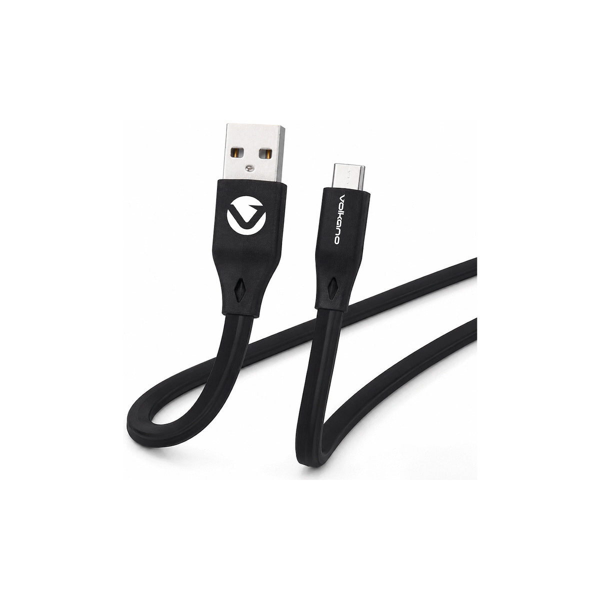 Câble plat USB-A vers USB-C Volkano Slim Series – 1,2 m noir (VK-20085-BK) – vue 1