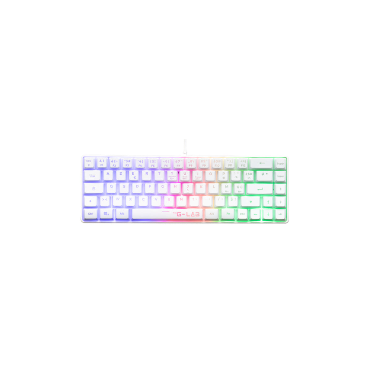 Clavier gaming The G-LAB Keyz Hydrogen 60 % membrane – blanc (AZERTY) – vue 1