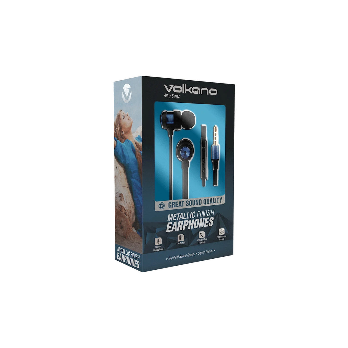 Écouteurs filaires intra-auriculaires Volkano Alloy Series – bleu (VK-1007-BL) – vue 2