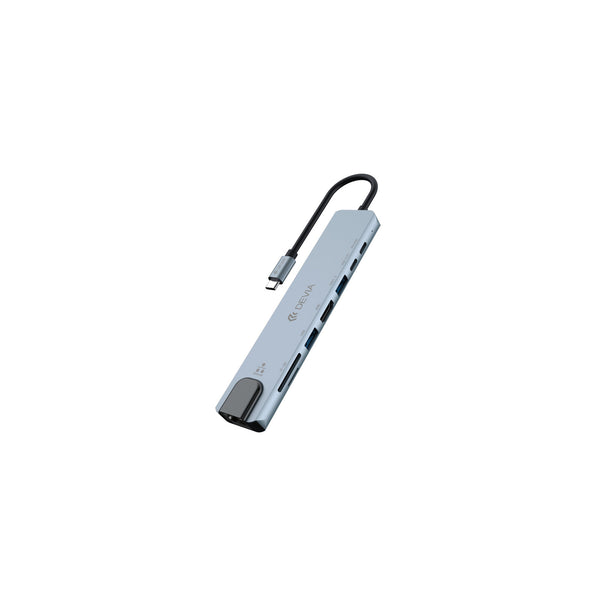 Hub USB-C 8-en-1 Devia Pro1 (HDMI 4K, RJ45, PD 100 W) – gris – vue 1