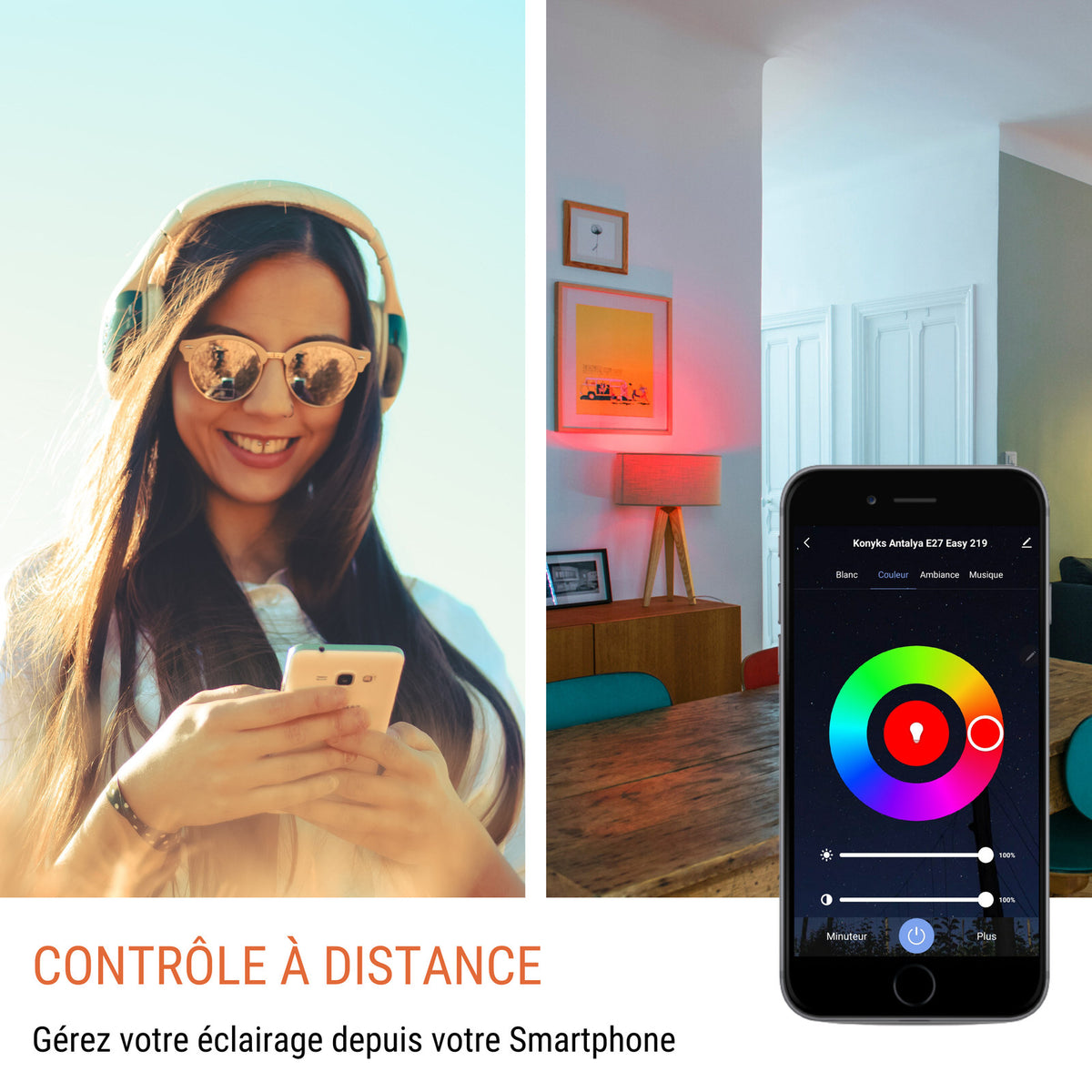 Konyks Antalya E14 Dual Pack – Pack de 2 Ampoules LED E14 Wi-Fi+BT, Couleurs + Blanc réglable – vue 3