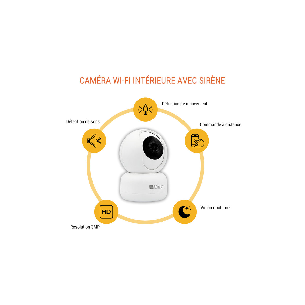 Konyks Camini 2 – Caméra d'intérieur motorisée WiFi avec Sirène – vue 3