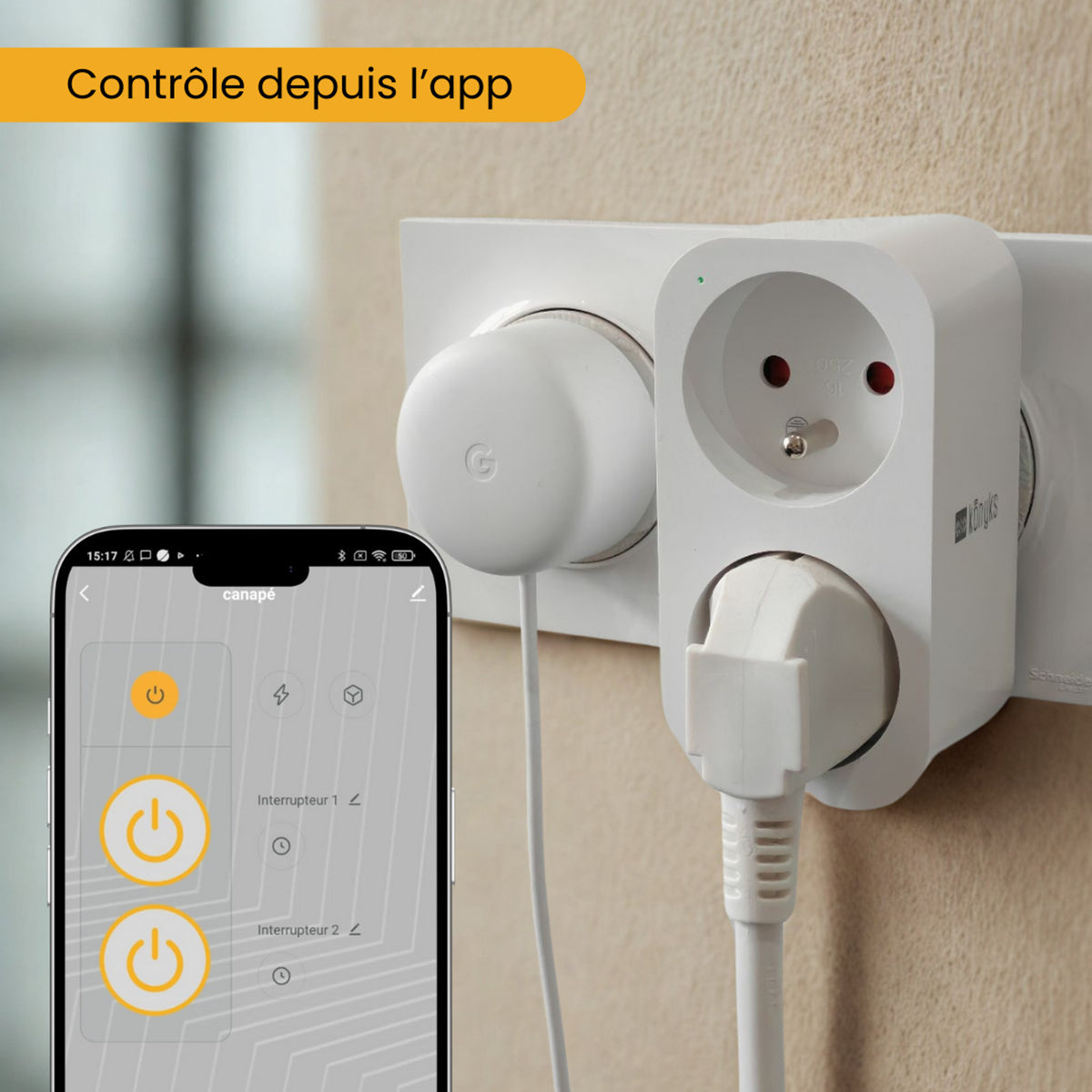 Konyks Priska Duo FR – Double prise Wi-Fi + Bluetooth 16A avec compteur – vue 3