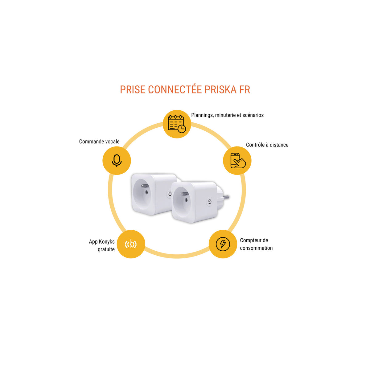 Konyks Priska FR Dual Pack – Lot de 2 prises connectées Wi-Fi + BT, 16A, avec compteur de consommation – vue 2