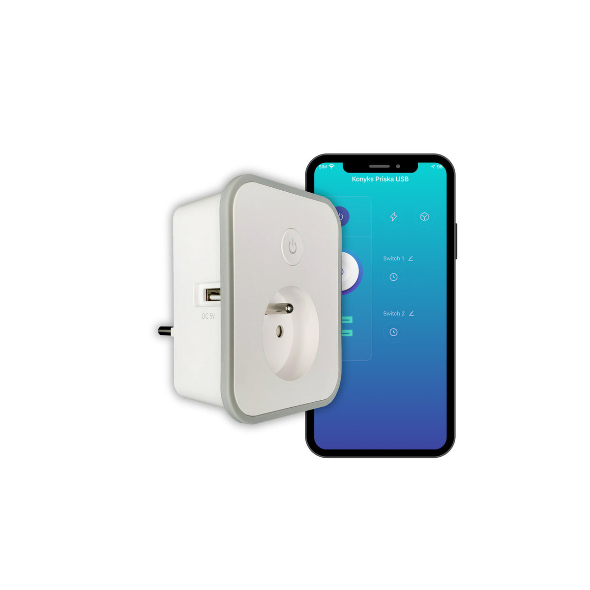 Konyks Priska USB FR – Prise connectée Wi-Fi + BT, 16A FR, 2 prises USB-A avec compteur – vue 3