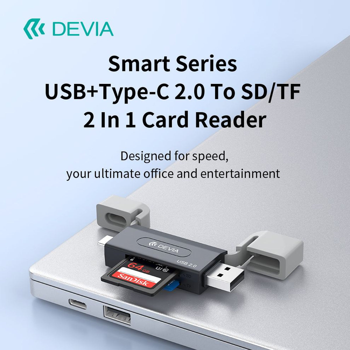 Lecteur de cartes SD/TF USB-A + USB-C 3.0 Devia Leopard Series – vue 2