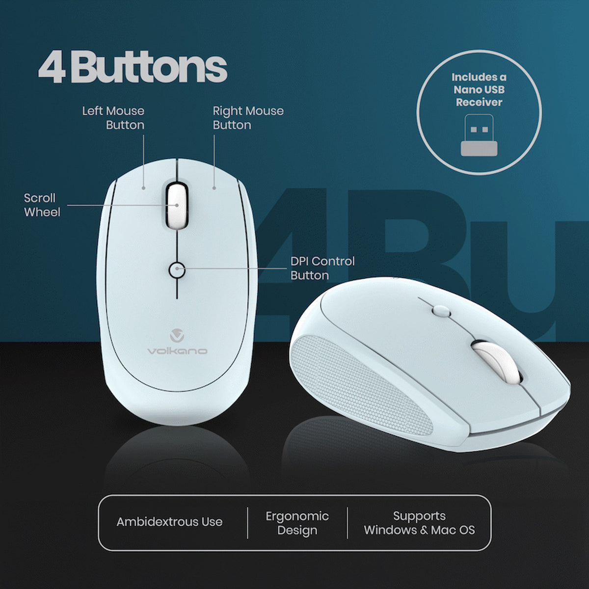 Souris sans fil 2,4 GHz Volkano Talc Series – bleu (VK-20197-BL) – vue 3