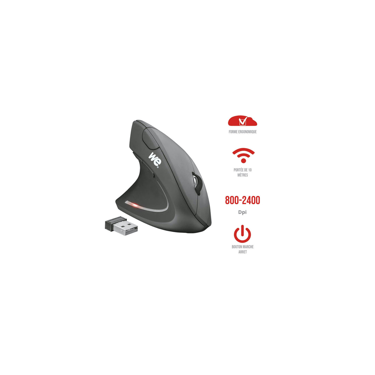 Souris verticale ergonomique sans fil WE pour gaucher, 5 boutons, 1 600 dpi – noir – vue 2