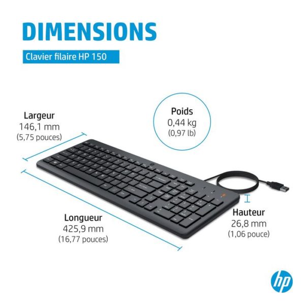 HP 150 Wired Keyboard French - Black – Image 3