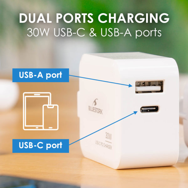 BLUESTORK BS-PW-NB-30-C-A/2 ALIM. 30W USB-C+A pour Tél/Tab/Switch – Image 2